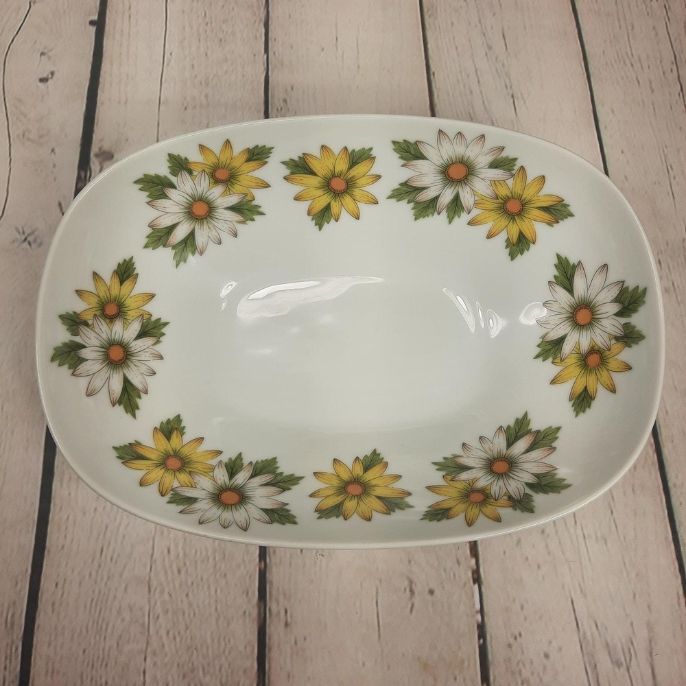 Noritake Marguerite 6730 Vintage 10" Oval Serving Vegetable Bowl Daisies Japan